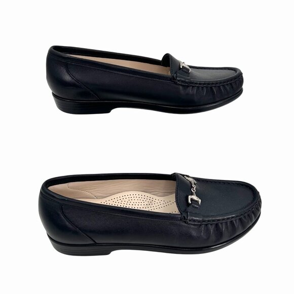 NWOT SAS METRO BLACK LEATHER CUSHIONED LOAFERS W/ SILVER METAL ACCENT - 9W - Picture 3 of 9